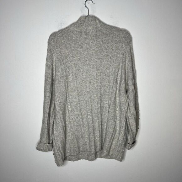 Nic + Zoe Sweater Womens Medium Gray Cable Knit Cowl Neck Pearl Embellishments - Picture 10 of 14